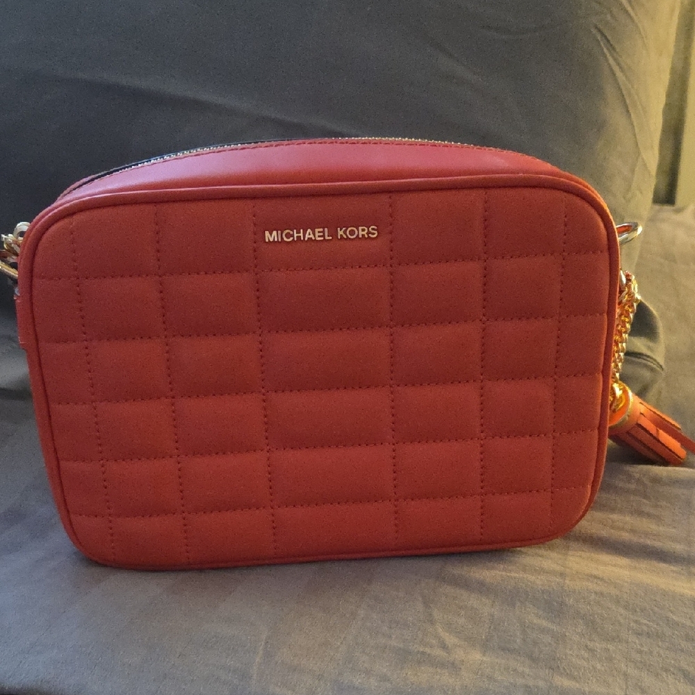 Michael Kors Burnt Orange Quilted Crossbody Camera Bag